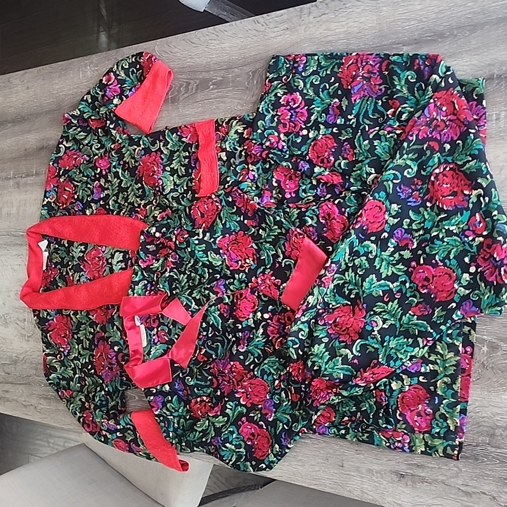 Vintage Victoria's Secret Gold Label Double Breasted Matching Satin Floral Set
